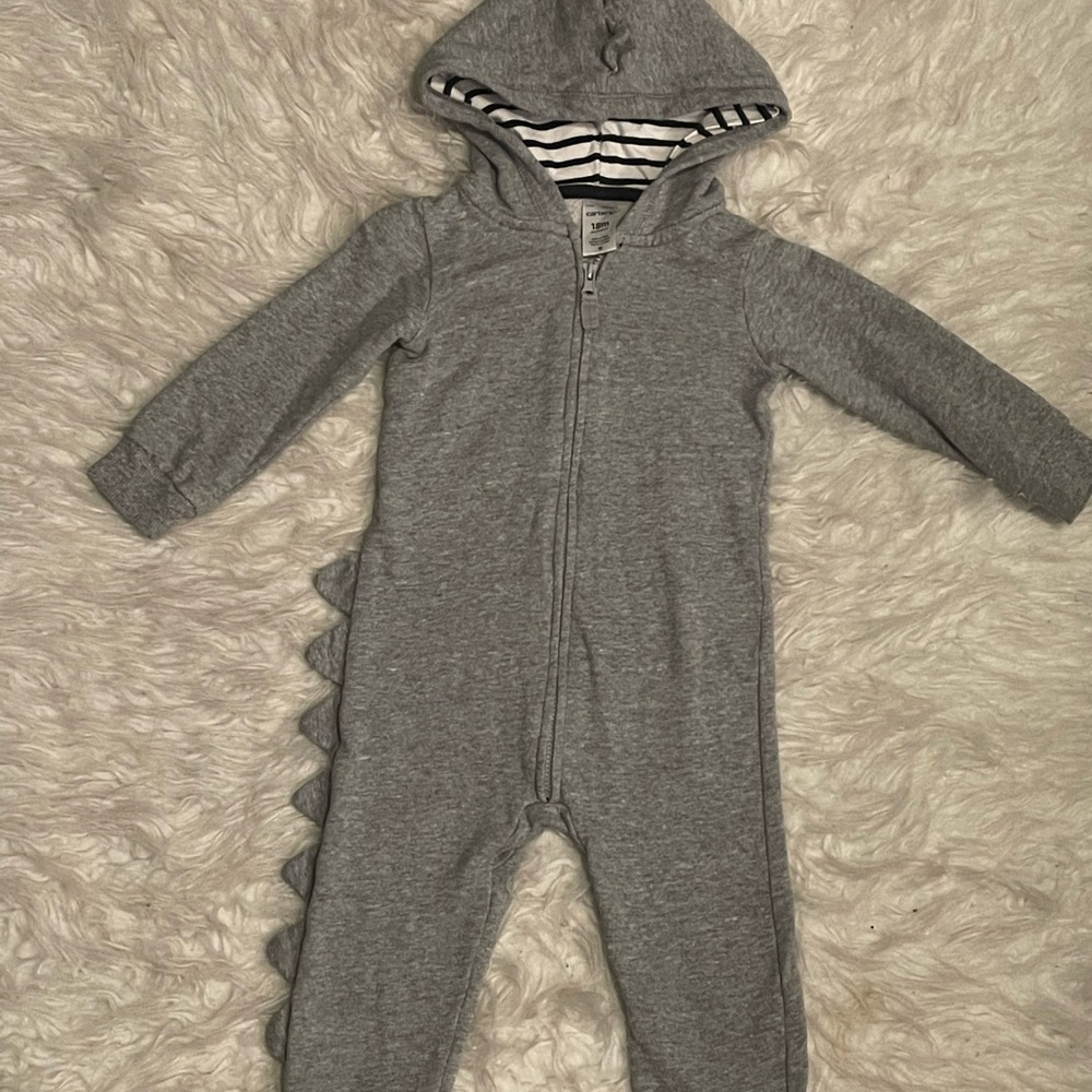 Carter's Gray Footie One Piece with Dinosaur Spikes